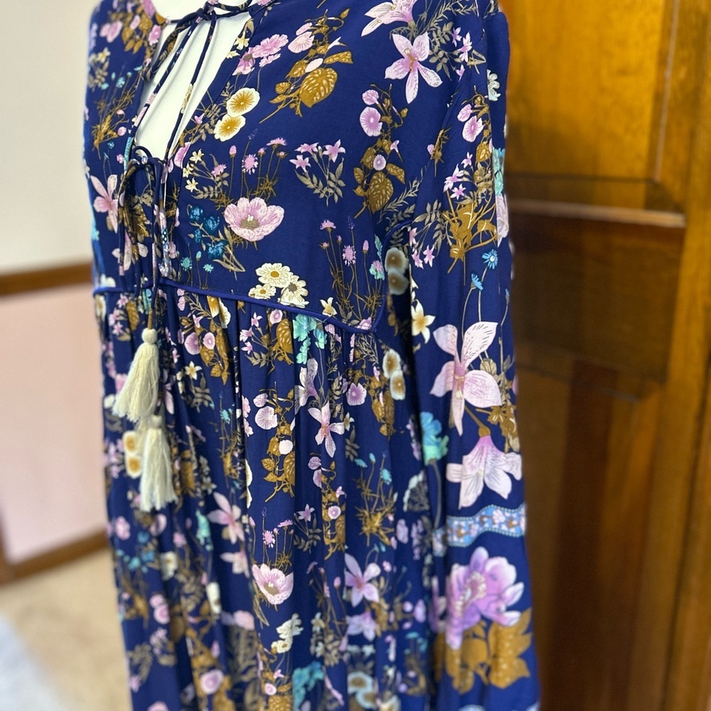 Blue Pink Long Sleeve Sundress with Bishop Sleeves - Picture 6 of 10